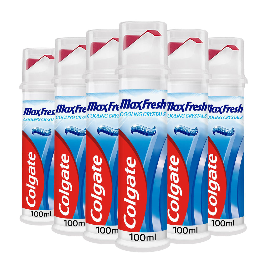 Colgate Max Fresh Cooling Crystals Toothpaste 100ml Pump - Bulk Pack of 6 - Fresh Breath Dental Care - Damaged Box - BBE 05/2028