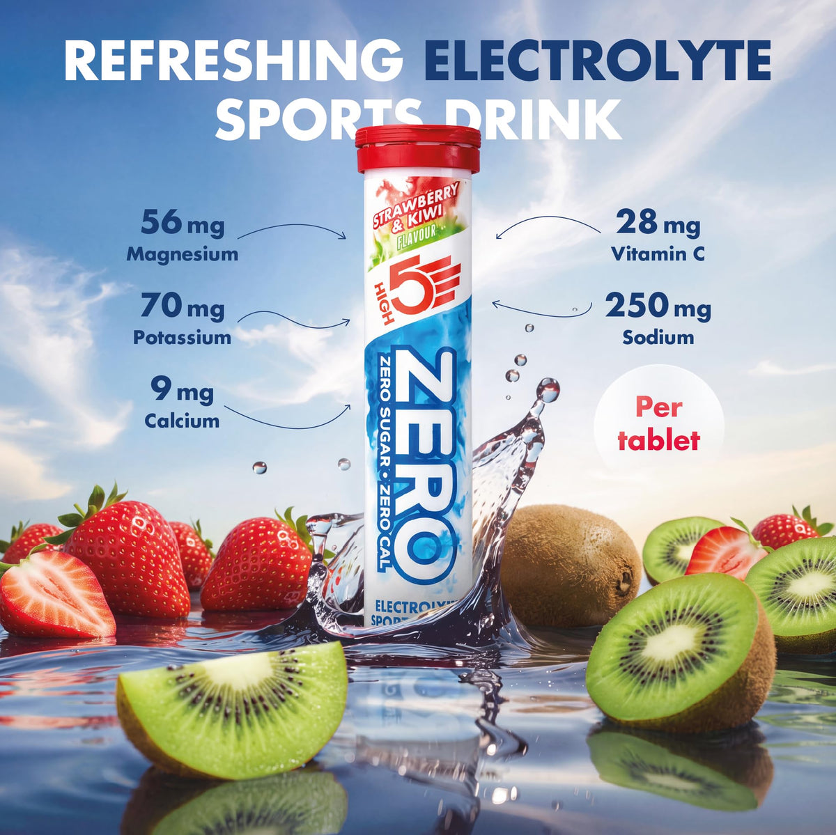 HIGH5 Zero Electrolyte Tablets - Hydration Drink Tabs - Strawberry & Kiwi - 8x 20 Tabs - 160 Tablets Total - Damaged Box - BBE 12/2027
