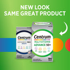 Centrum Advance 50+ Multivitamin Tablets - Adults Over 50 - 180 Tablets - Daily Food Supplement - Damaged Box - BBE 09/2028