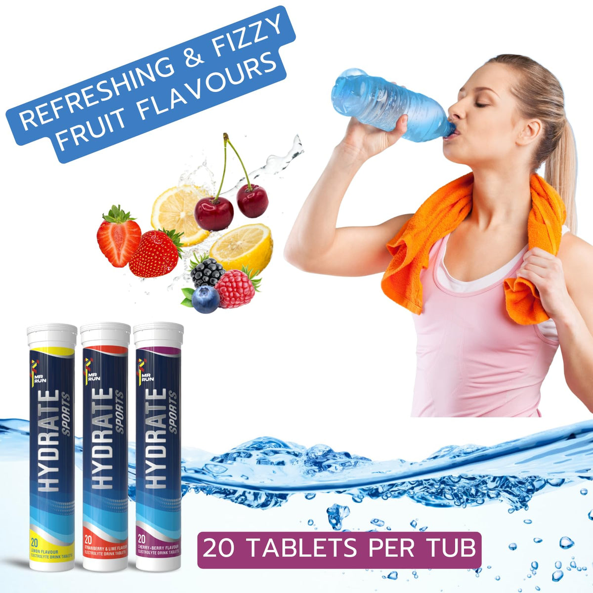 Electrolytes Tablets - Hydration - 120 Tablets - Variety Fruit Flavours - 6 Tubs - Sports Drink Supplement - Damaged Box - BBE 06/2028