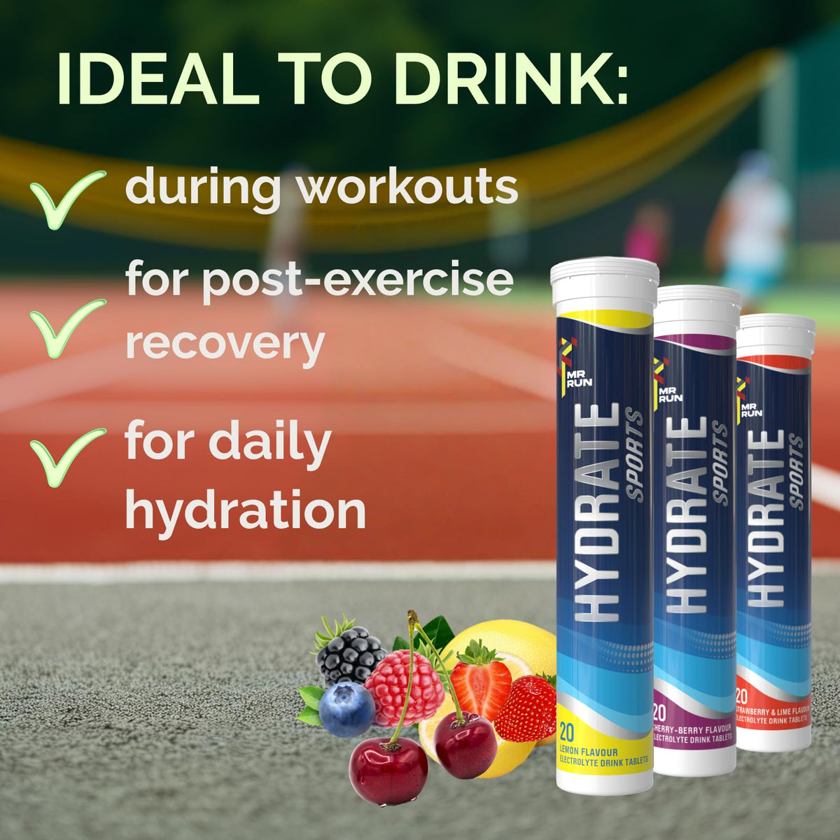 Electrolytes Tablets - Hydration - 120 Tablets - Variety Fruit Flavours - 6 Tubs - Sports Drink Supplement - Damaged Box - BBE 06/2028