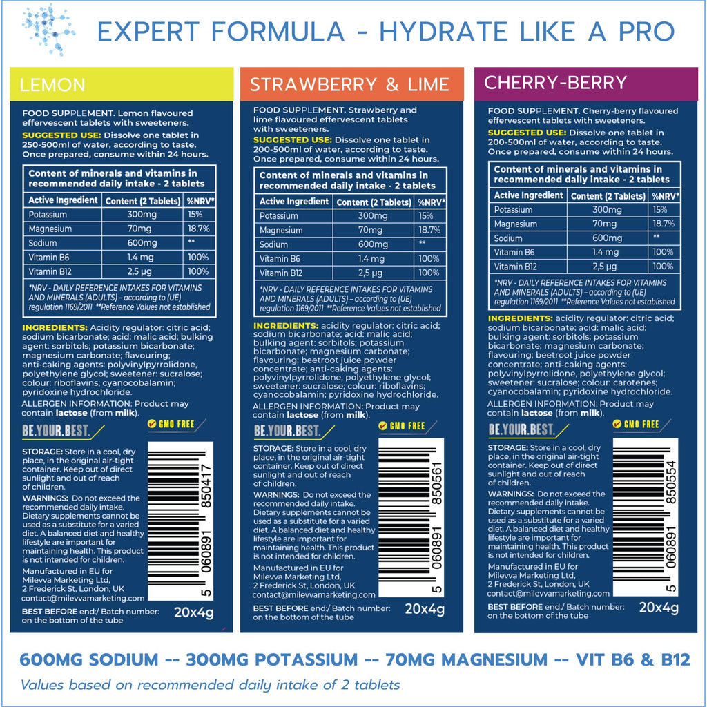 Electrolytes Tablets - Hydration - 120 Tablets - Variety Fruit Flavours - 6 Tubs - Sports Drink Supplement - Damaged Box - BBE 06/2028