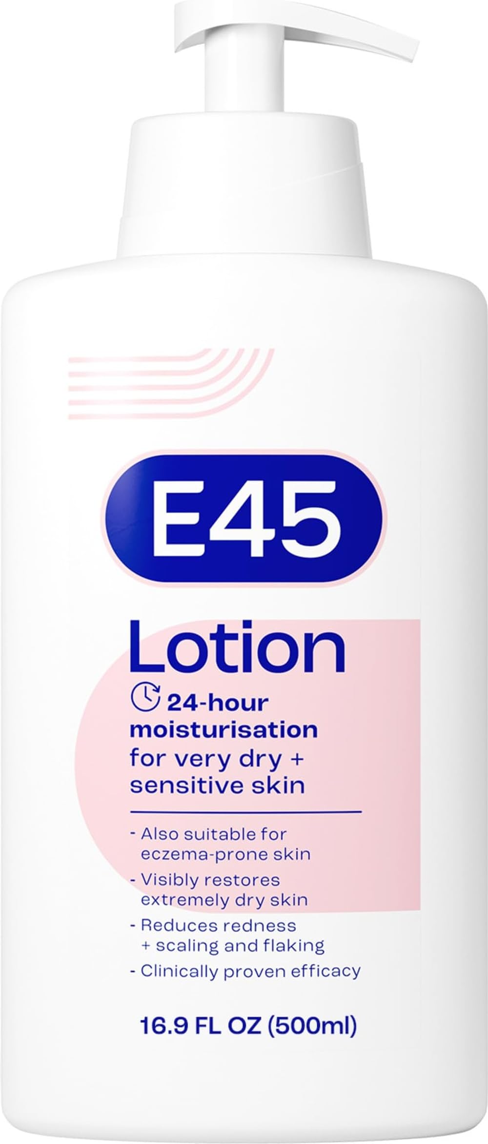 E45 Moisturising Lotion 500ml - Dry & Sensitive Skin Body Moisturiser - Daily Hydration, Reduce Redness - Damaged Box - BBE 04/2029