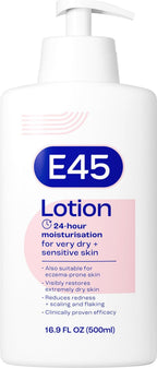 E45 Moisturising Lotion 500ml - Dry & Sensitive Skin Body Moisturiser - Daily Hydration, Reduce Redness - Damaged Box - BBE 04/2029