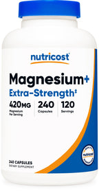 Nutricost Magnesium+ Extra Strength 420mg 240 Capsules - Magnesium Oxide Glycinate Non-GMO Vegan Friendly Supplement - New - BBE 09/2026