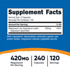 Nutricost Magnesium+ Extra Strength 420mg 240 Capsules - Magnesium Oxide Glycinate Non-GMO Vegan Friendly Supplement - New - BBE 09/2026