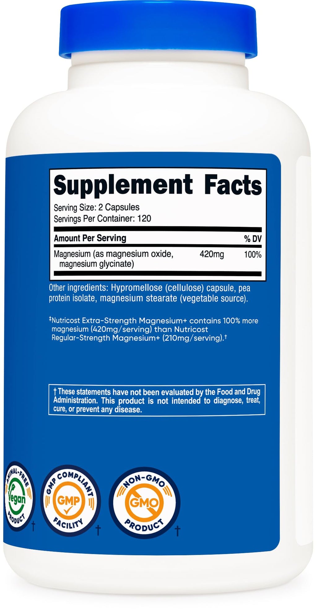Nutricost Magnesium+ Extra Strength 420mg 240 Capsules - Magnesium Oxide Glycinate Non-GMO Vegan Friendly Supplement - New - BBE 09/2026