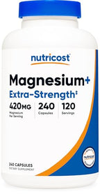 Nutricost Magnesium+ Extra Strength 420mg 240 Capsules - Magnesium Oxide Glycinate Non-GMO Vegan Friendly Supplement - New - BBE 09/2026