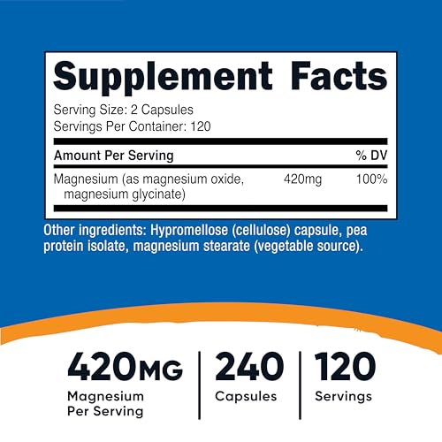 Nutricost Magnesium+ Extra Strength 420mg 240 Capsules - Magnesium Oxide Glycinate Non-GMO Vegan Friendly Supplement - New - BBE 09/2026