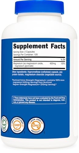 Nutricost Magnesium+ Extra Strength 420mg 240 Capsules - Magnesium Oxide Glycinate Non-GMO Vegan Friendly Supplement - New - BBE 09/2026