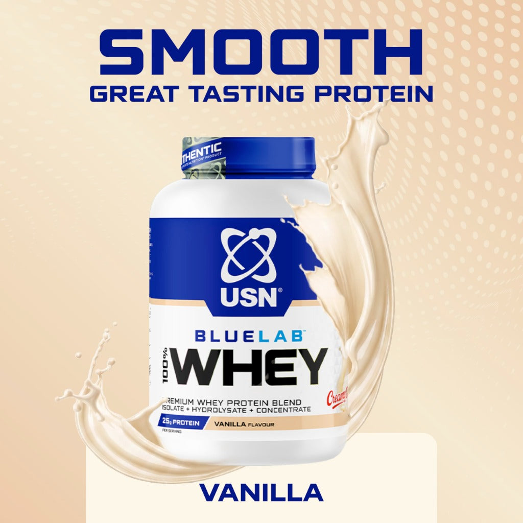 USN BlueLab 100% Whey Protein Powder - Vanilla - 2kg - 58 Servings - High Protein Shake - Muscle Growth & Recovery - New - BBE 07/2028