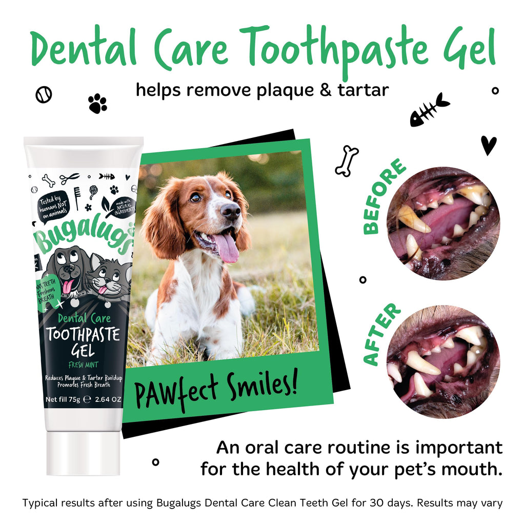 Bugalugs Dental Care Kit - Dog & Cat Toothpaste, 2 Finger Toothbrushes, Plaque Removal, Fresh Breath - Very Good - BBE 01/2028
