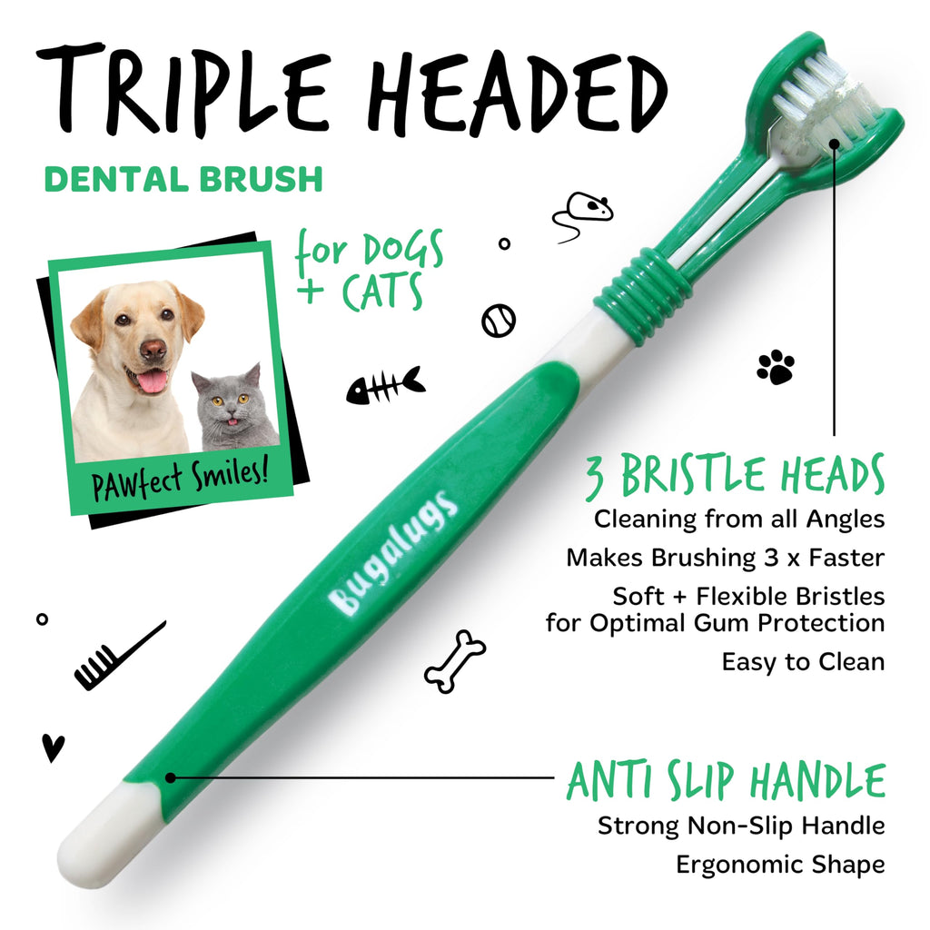 Bugalugs Dental Care Kit - Dog & Cat Toothpaste, 2 Finger Toothbrushes, Plaque Removal, Fresh Breath - Very Good - BBE 01/2028