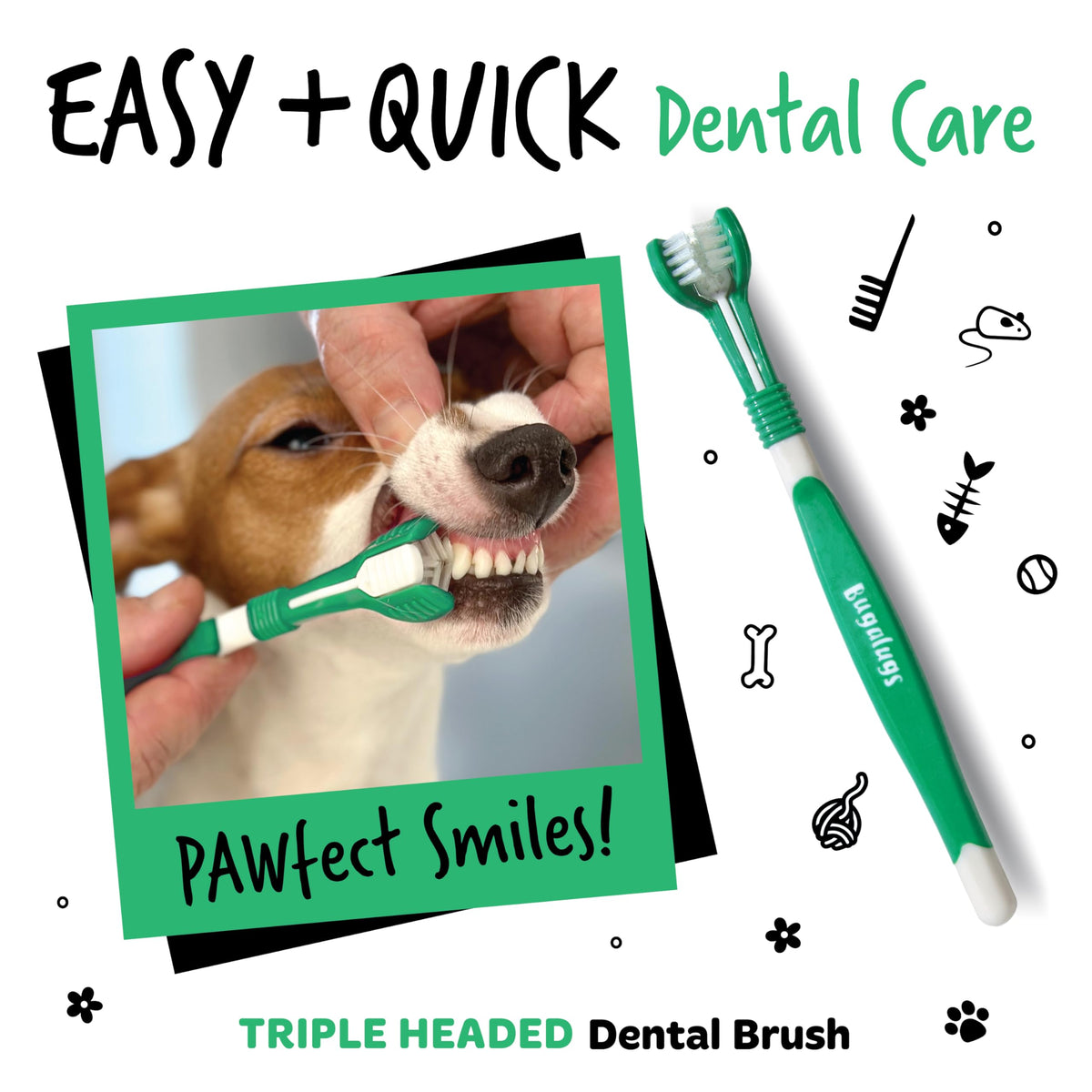 Bugalugs Dental Care Kit - Dog & Cat Toothpaste, 2 Finger Toothbrushes, Plaque Removal, Fresh Breath - Very Good - BBE 01/2028
