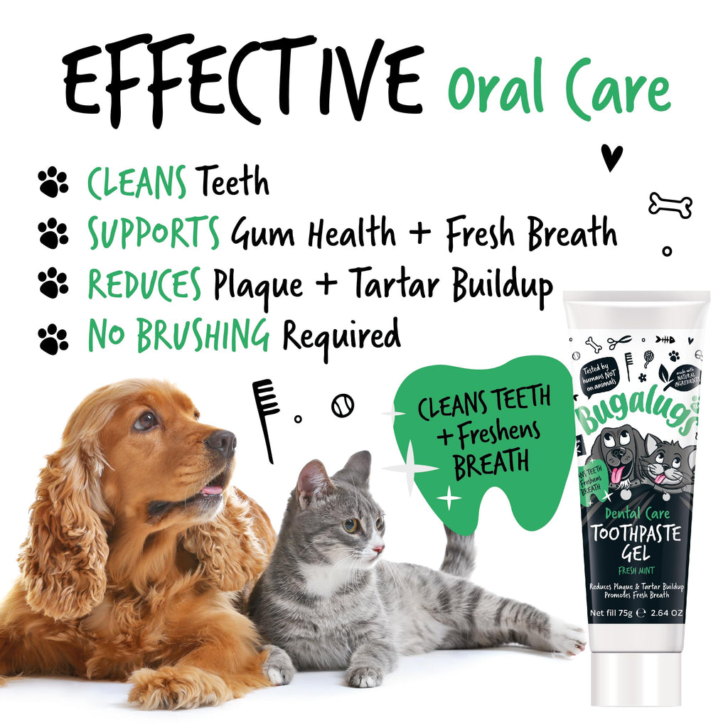 Bugalugs Dental Care Kit - Dog & Cat Toothpaste, 2 Finger Toothbrushes, Plaque Removal, Fresh Breath - Very Good - BBE 01/2028