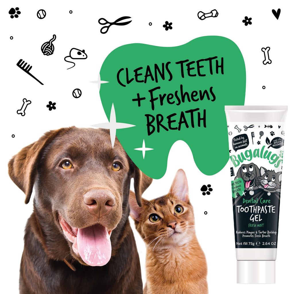 Bugalugs Dental Care Kit - Dog & Cat Toothpaste, 2 Finger Toothbrushes, Plaque Removal, Fresh Breath - Very Good - BBE 01/2028