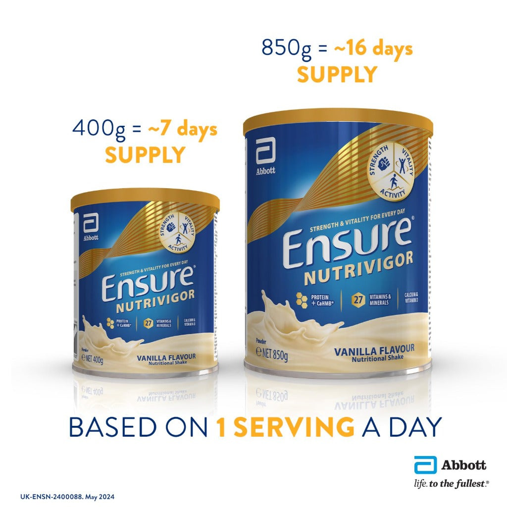 Ensure NutriVigor Vanilla Flavour Shake 400g - Nutritional Supplement Powder - Adult Protein Vitamin Drink - New - BBE 02/2029