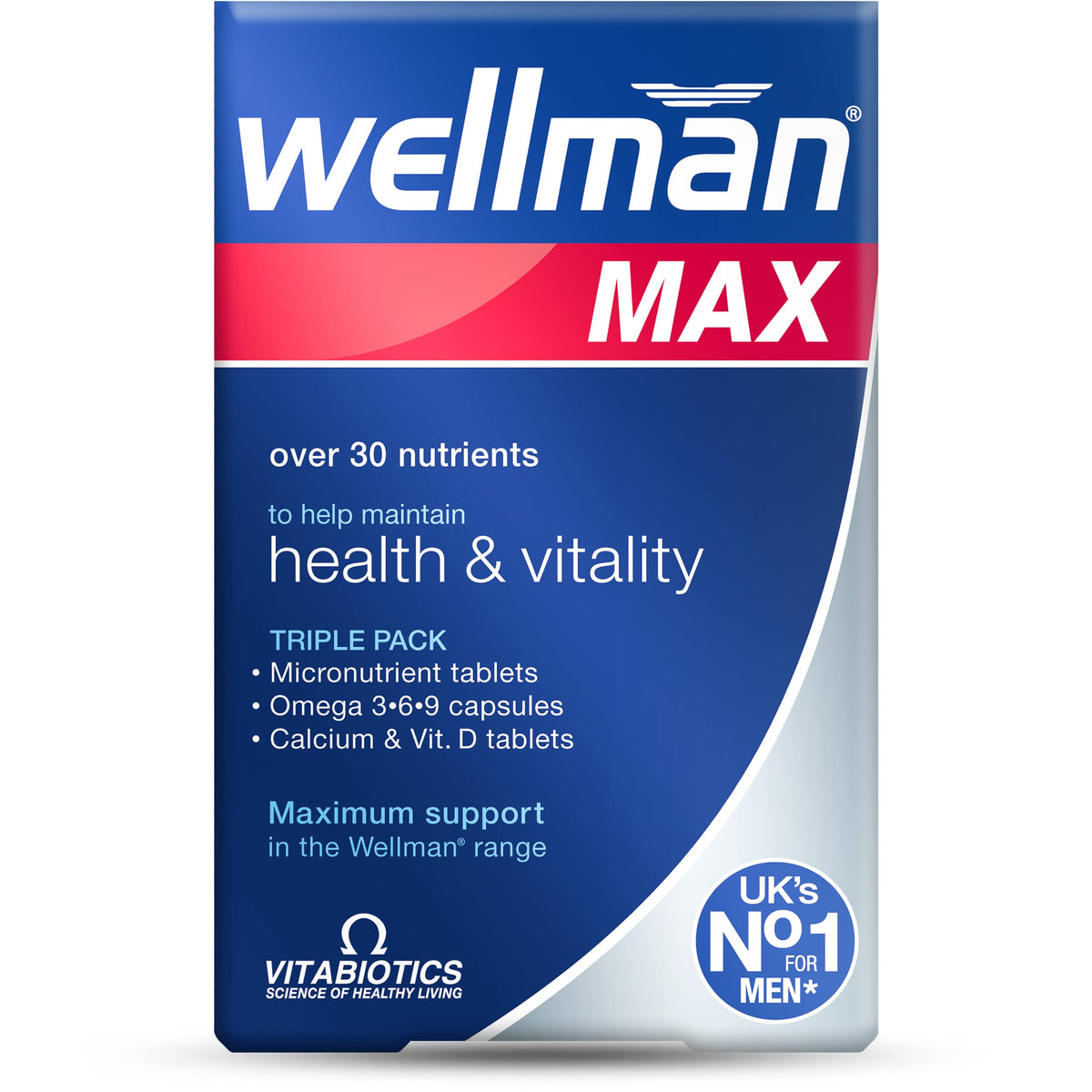 Wellman Max - Multivitamin Tablets for Men - Energy, Immune, Testosterone, Bone, Brain, Heart, Vision Support - New - BBE 12/2028