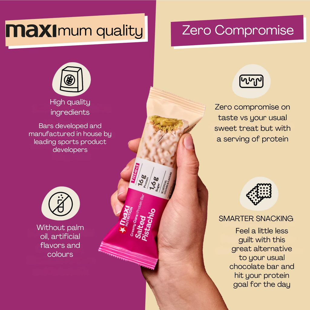 MaxiNutrition Creamy Core Protein Bar - High Protein Snack - Fat-Free, Low in Sugar - 14g Protein - Hazelnut Nougat, 200 kcal per Serving, 12 x 45g - New - BBE 08/2026