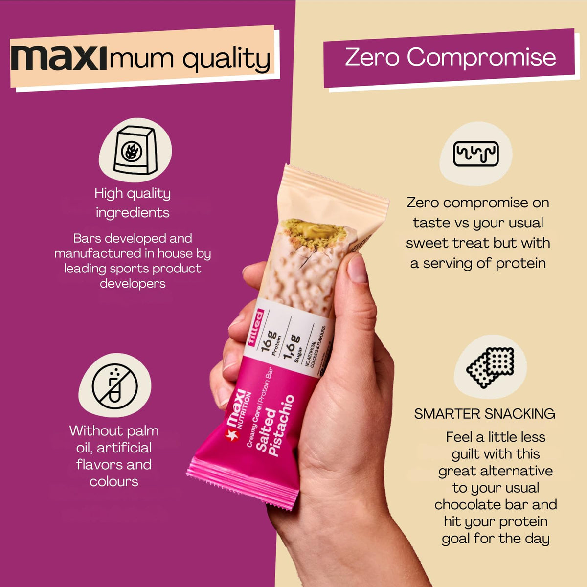 MaxiNutrition Creamy Core Protein Bar - High Protein Snack - Fat-Free, Low in Sugar - 14g Protein - Hazelnut Nougat, 200 kcal per Serving, 12 x 45g - New - BBE 08/2026