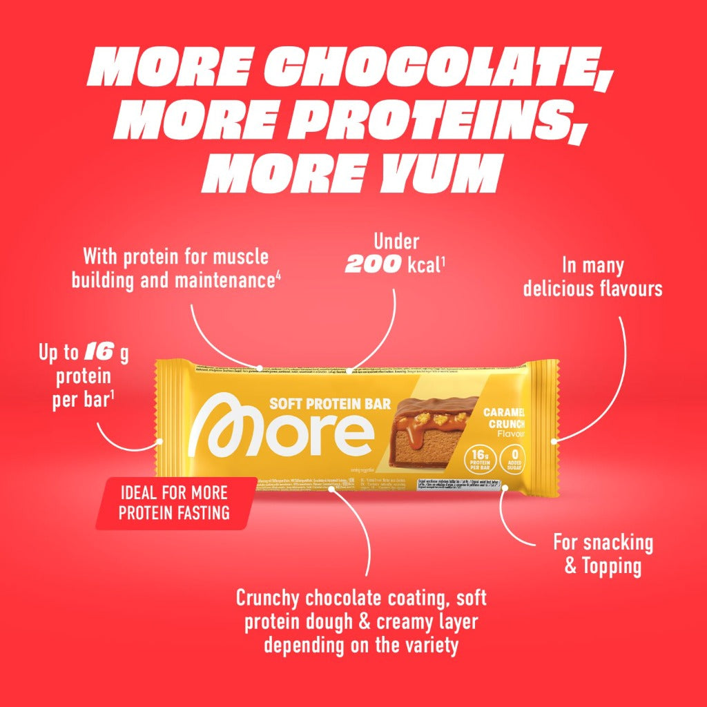MORE Soft Protein Bar - Caramel Crunch - 10 x 50g - High Protein No Added Sugar Snack Bar - Like New - BBE 09/2026