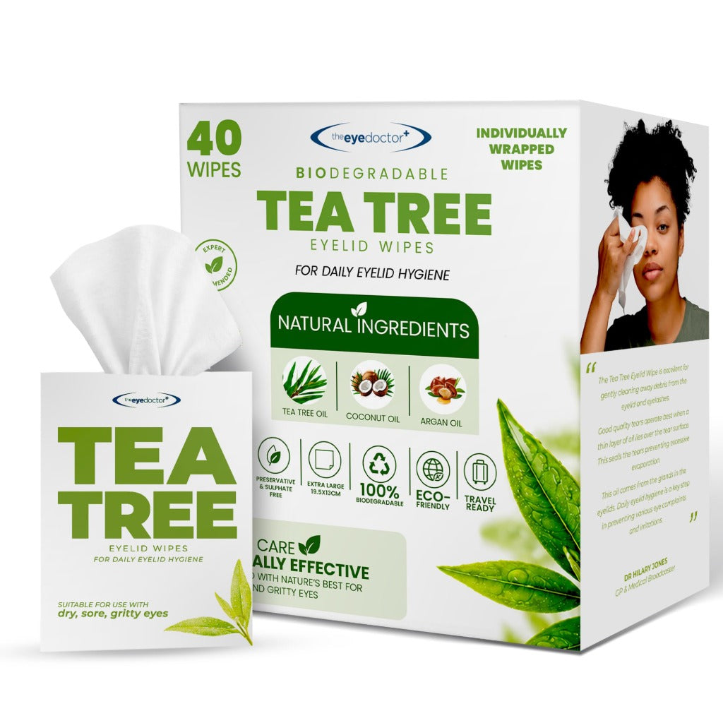 Eye Doctor Tea Tree Eye Wipes - Eyelid Cleansing Pads - Dry, Itchy, Sensitive Eyes - 40 Count - Damaged Box - BBE 09/2028