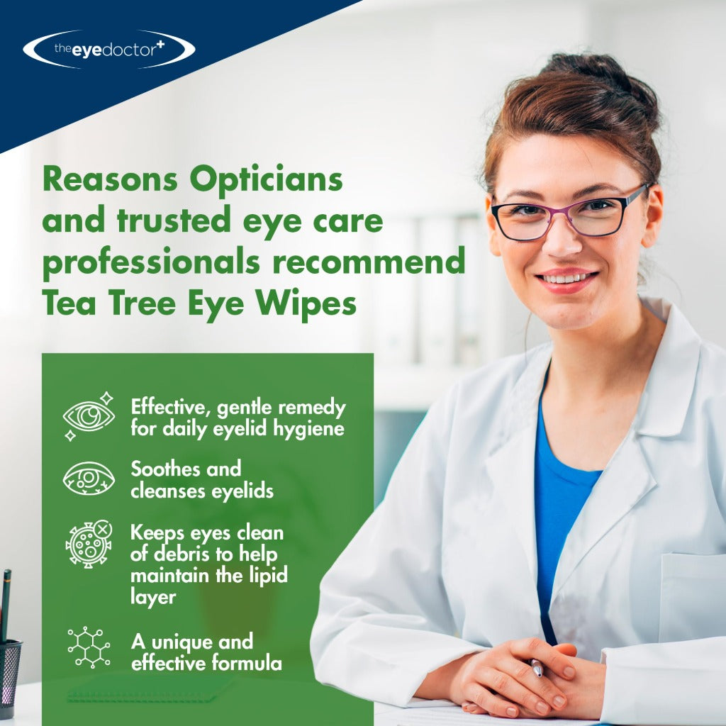 Eye Doctor Tea Tree Eye Wipes - Eyelid Cleansing Pads - Dry, Itchy, Sensitive Eyes - 40 Count - Damaged Box - BBE 09/2028
