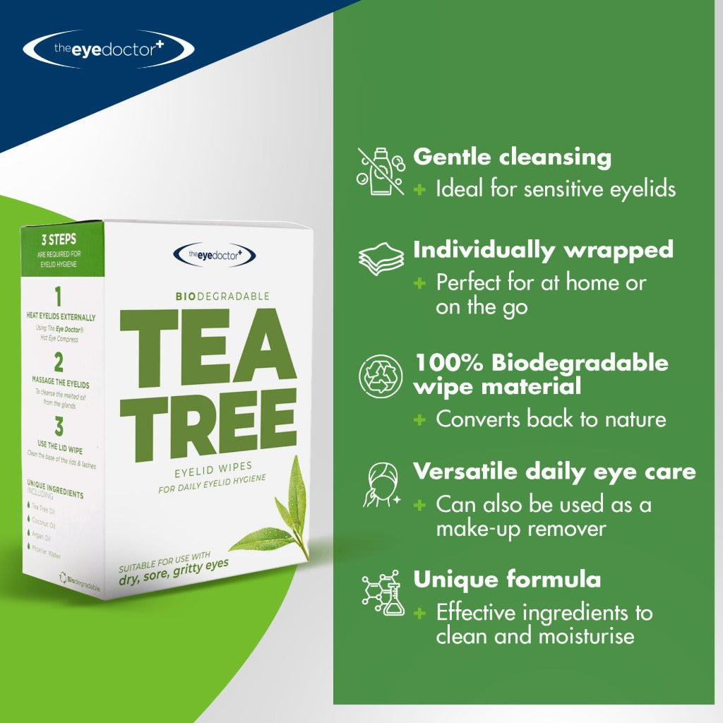 Eye Doctor Tea Tree Eye Wipes - Eyelid Cleansing Pads - Dry, Itchy, Sensitive Eyes - 40 Count - Damaged Box - BBE 09/2028