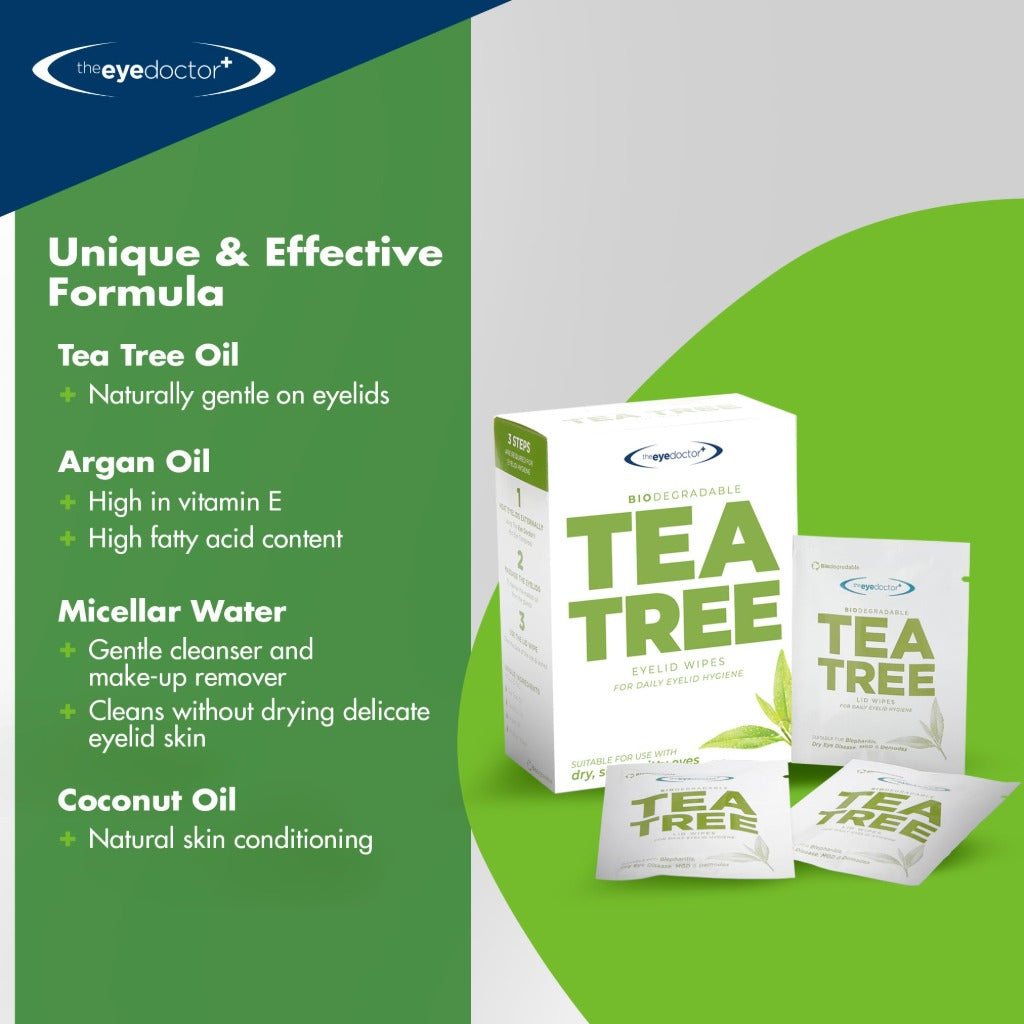 Eye Doctor Tea Tree Eye Wipes - Eyelid Cleansing Pads - Dry, Itchy, Sensitive Eyes - 40 Count - Damaged Box - BBE 09/2028