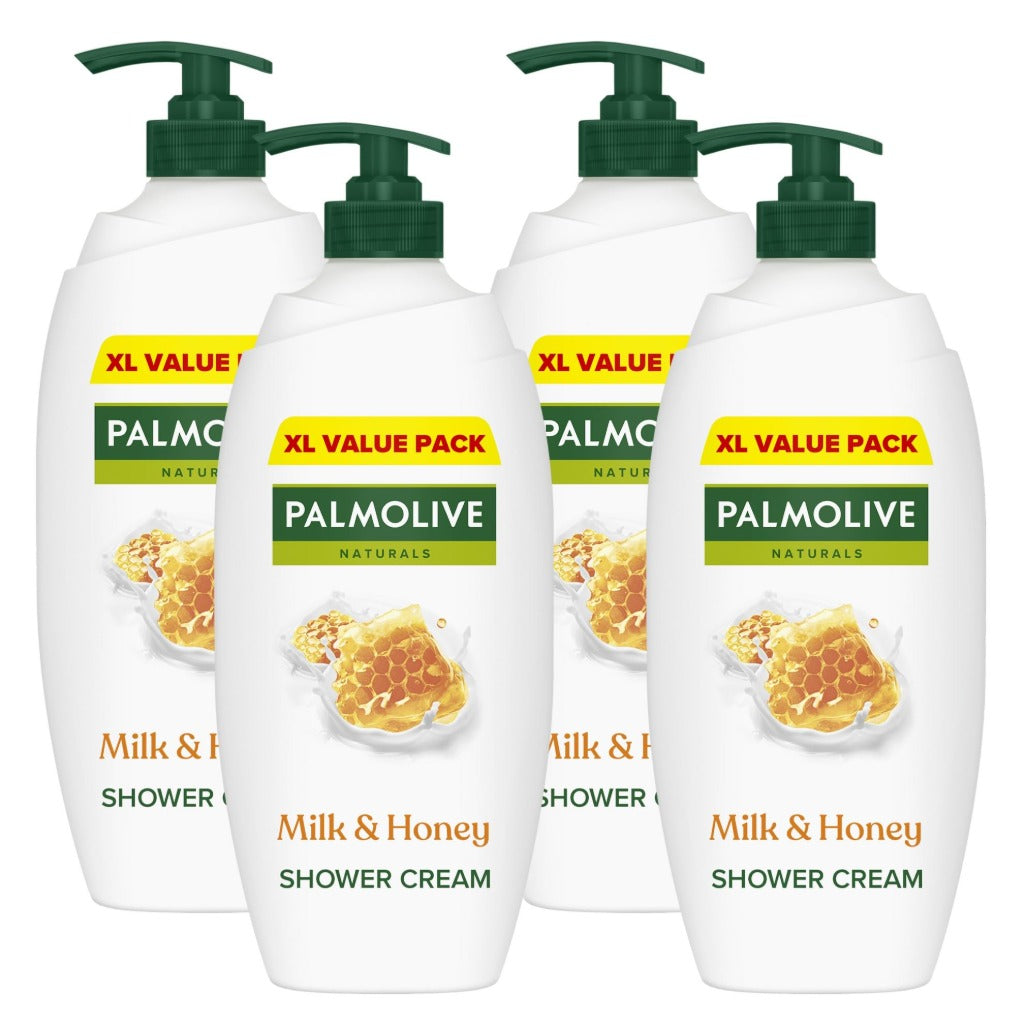 Palmolive Naturals Shower Gel Milk & Honey Cream Body Wash 750ml Pump Bottle 4 Pack - Damaged Box