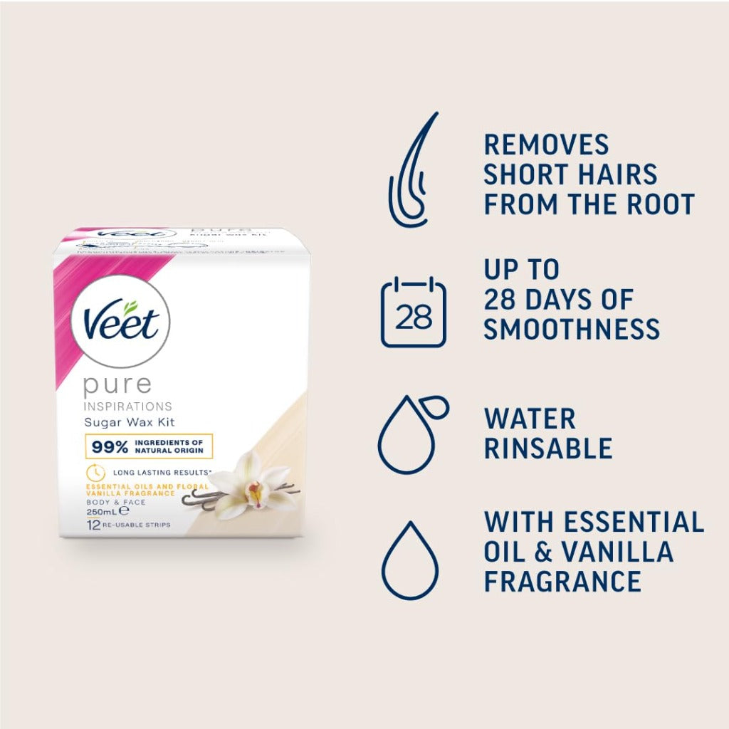 Veet Hot Wax Microwavable Jar - Essential Oils Floral Vanilla - Waxing Kit 250ml - Hair Removal - Damaged Box - BBE 09/2028