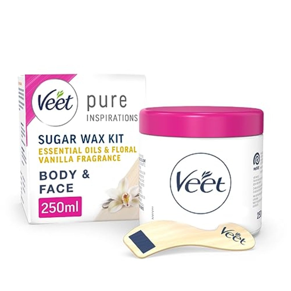 Veet Hot Wax Microwavable Jar - Essential Oils Floral Vanilla - Waxing Kit 250ml - Hair Removal - Damaged Box - BBE 09/2028