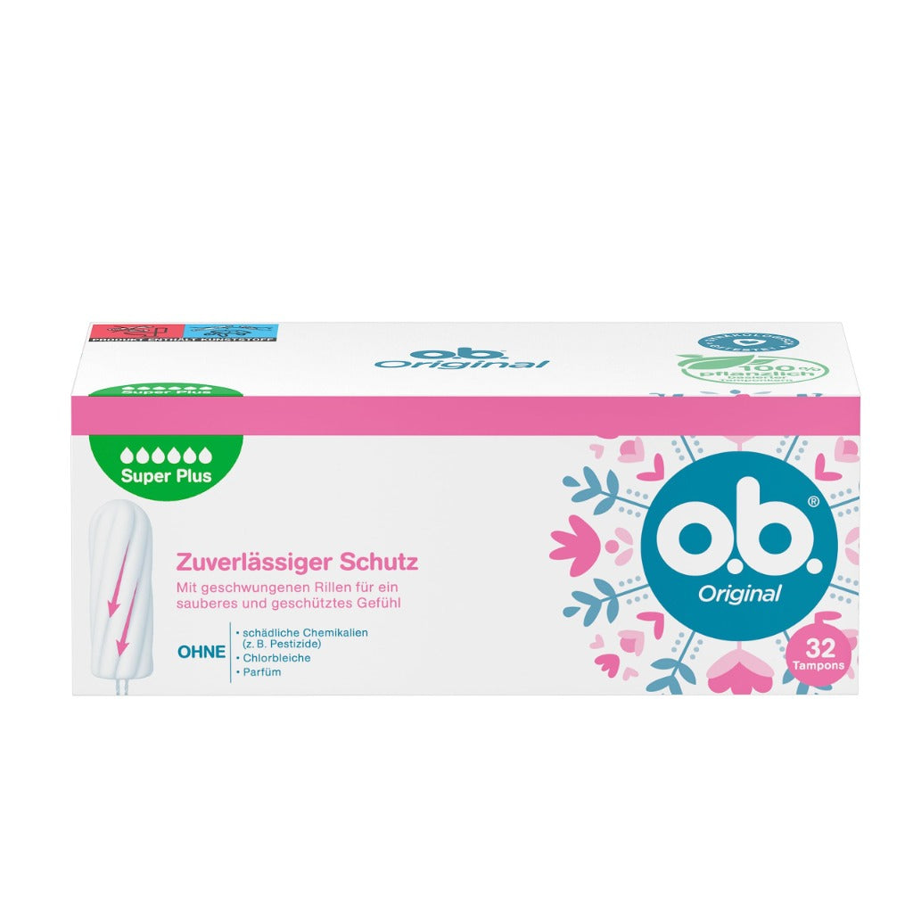 o.b. Original Super Plus Tampons - 32 Count - StayDry Technology - Curved Grooves - Reliable Period Protection - New - BBE 03/2028
