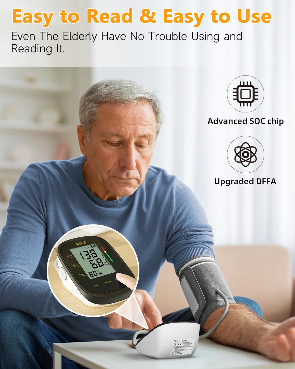 AILE Upper Arm Blood Pressure Monitor - Adjustable Cuff - 2x99 Memory Sets - Digital BP Machine - Damaged Box