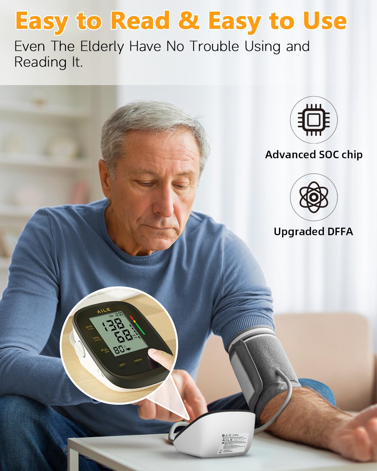 AILE Upper Arm Blood Pressure Monitor - Adjustable Cuff - 2x99 Memory Sets - Digital BP Machine - Damaged Box