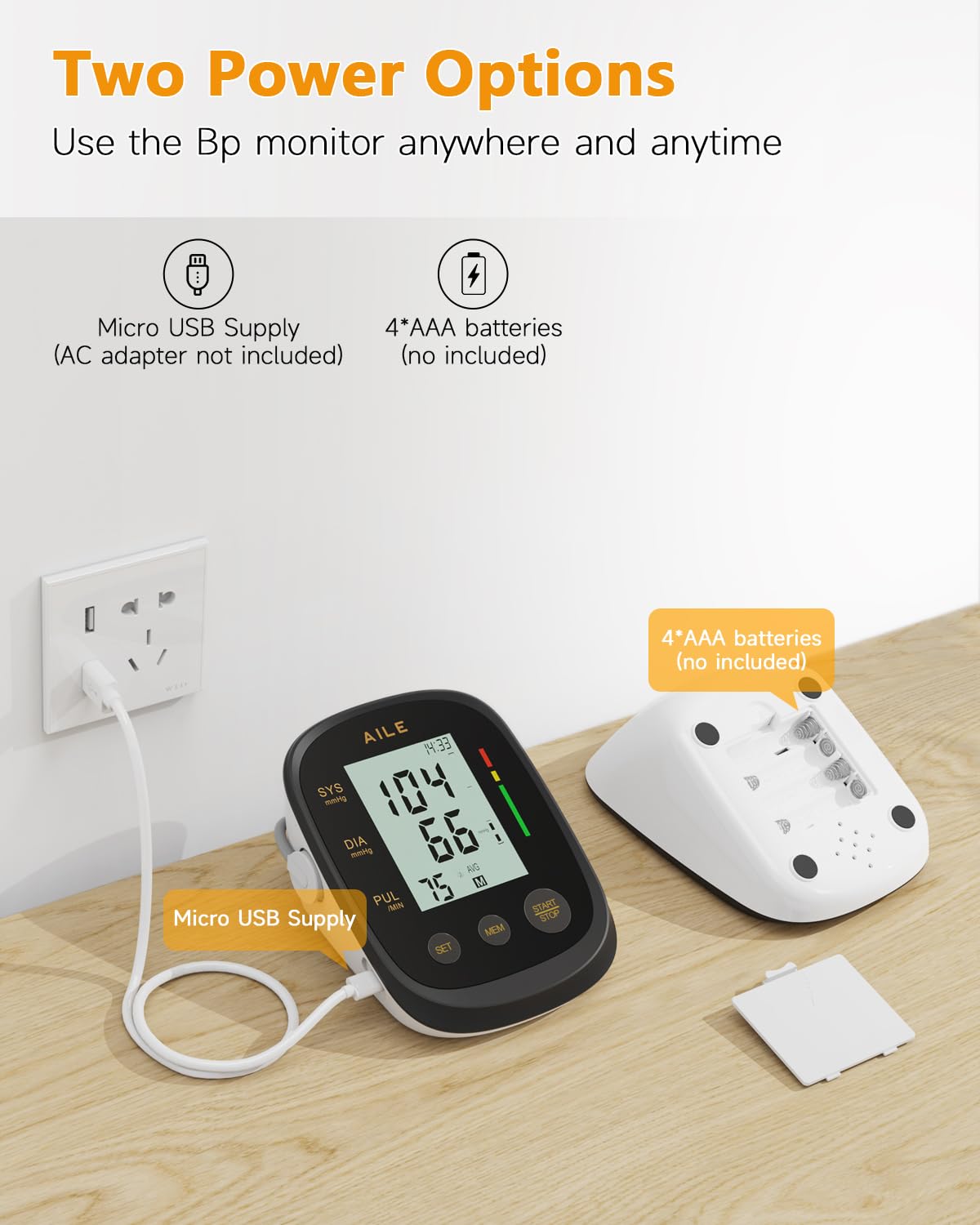 AILE Upper Arm Blood Pressure Monitor - Adjustable Cuff - 2x99 Memory Sets - Digital BP Machine - Damaged Box