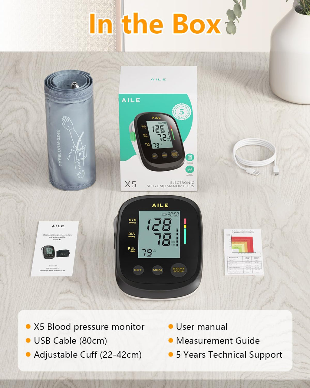 AILE Upper Arm Blood Pressure Monitor - Adjustable Cuff - 2x99 Memory Sets - Digital BP Machine - Damaged Box