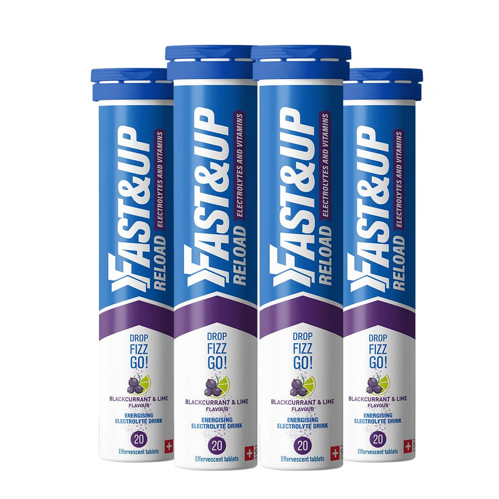 Fast&Up Reload Electrolyte Drink - Blackcurrant Lime - 80 Effervescent Tablets - Hydration Vitamin C B12 - Vegan - Damaged Box - BBE 06/2028