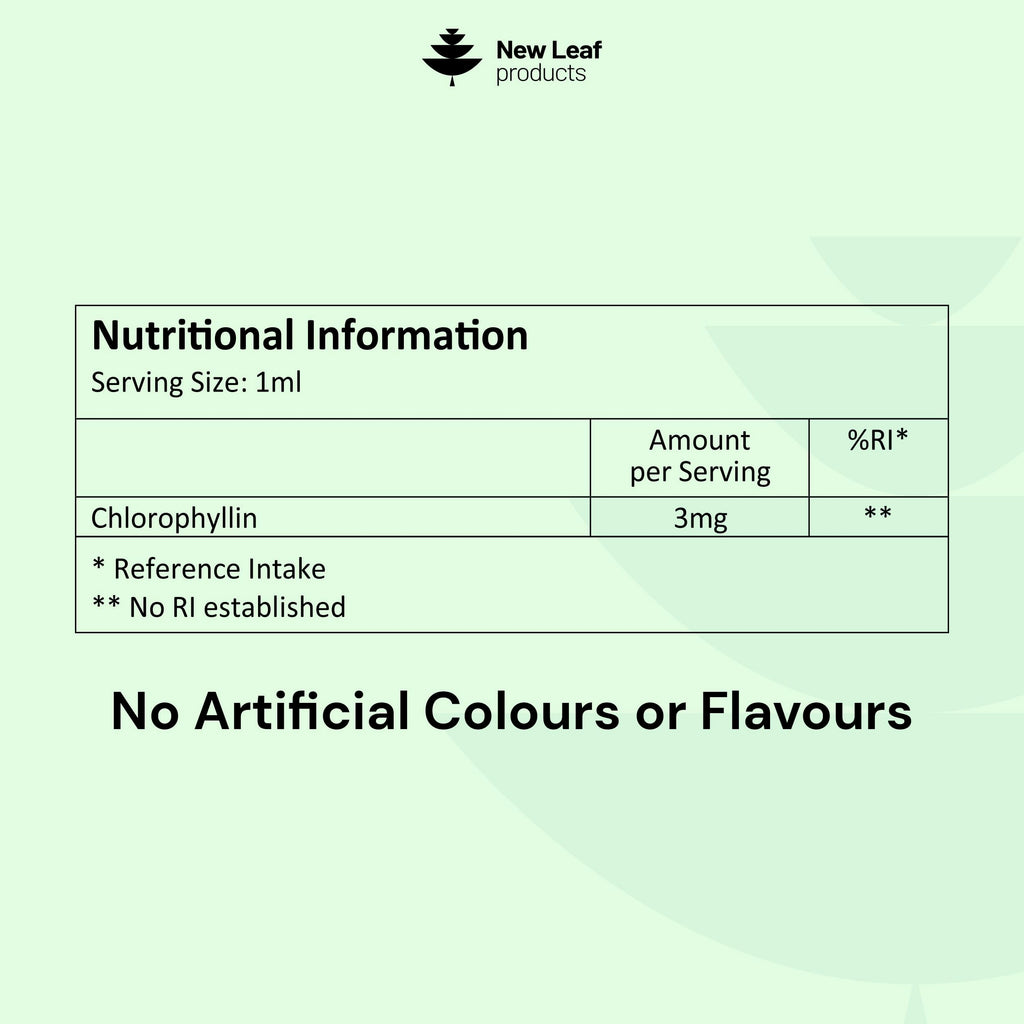 New Leaf Products Liquid Chlorophyll Drops for Water 100ml - High Strength 100mg Chlorophyll Drink - 100 Servings UK Made - Damaged Box - BBE 08/2027