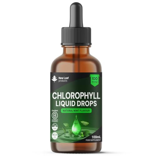 New Leaf Products Liquid Chlorophyll Drops for Water 100ml - High Strength 100mg Chlorophyll Drink - 100 Servings UK Made - Damaged Box - BBE 08/2027