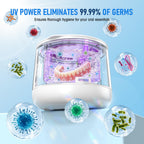 HYCHIKA Ultrasonic Retainer Cleaner Machine - 45kHz Sonic Dental Pod for Dentures, Aligners, Night Guards - 200mL, White - New