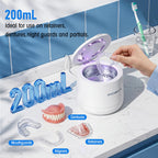 HYCHIKA Ultrasonic Retainer Cleaner Machine - 45kHz Sonic Dental Pod for Dentures, Aligners, Night Guards - 200mL, White - New