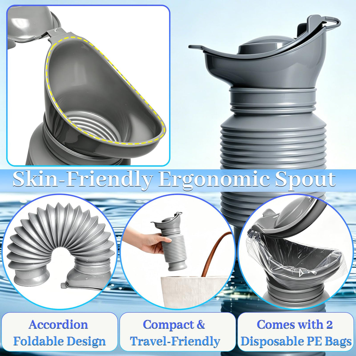 Topcloud Portable Urinal 750ML - Shrinkable Leak-Proof Unisex Emergency Travel Urinal for Adults, Elderly, Car, Camping, Bedside - Damaged Box