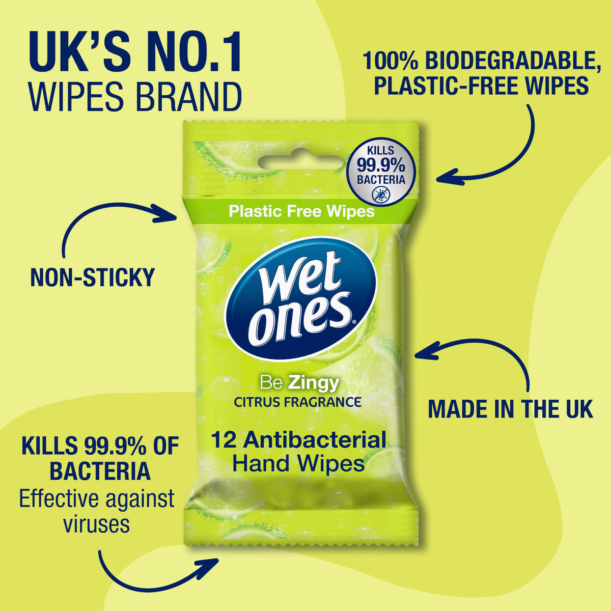 Wet Ones Be Zingy Antibacterial Hand Wipes - Biodegradable - 144 Count - Lemon Scented Wet Wipes - Damaged Box