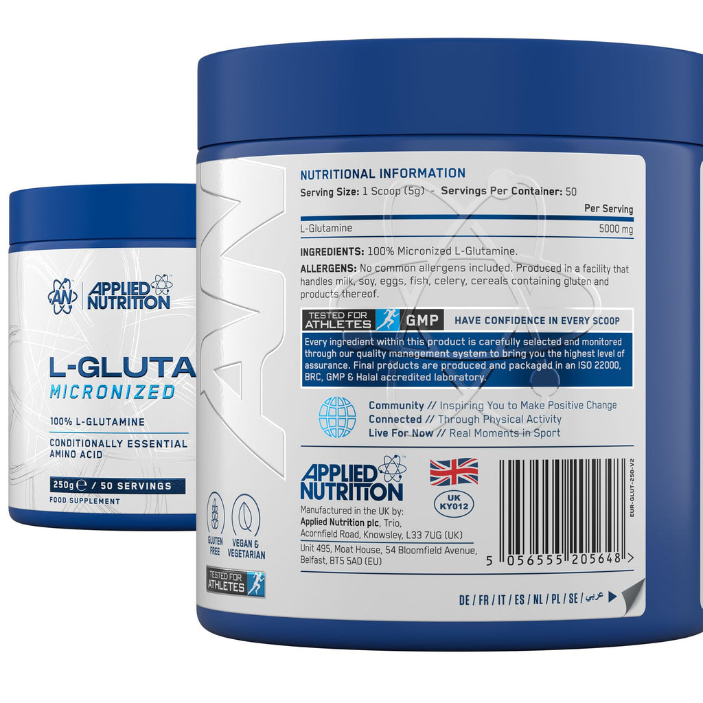 Applied Nutrition L-Glutamine Powder - Amino Acid for Muscle Recovery & Immune Support - Unflavoured 250g - New