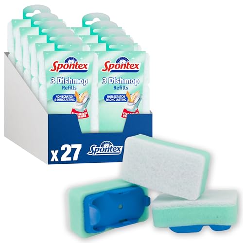 Spontex Dishmop Refills Non-Scratch - Replacement Sponge Heads for Washing Up Brush - Scourer Sponges - 9 x 3 Pack - New