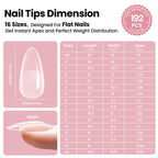 Beetles Instant Apex Nail Tips - Pre-Built Pre-Etched Strong Thick Acrylic - 192 Medium Almond 16 Sizes - Damaged Box