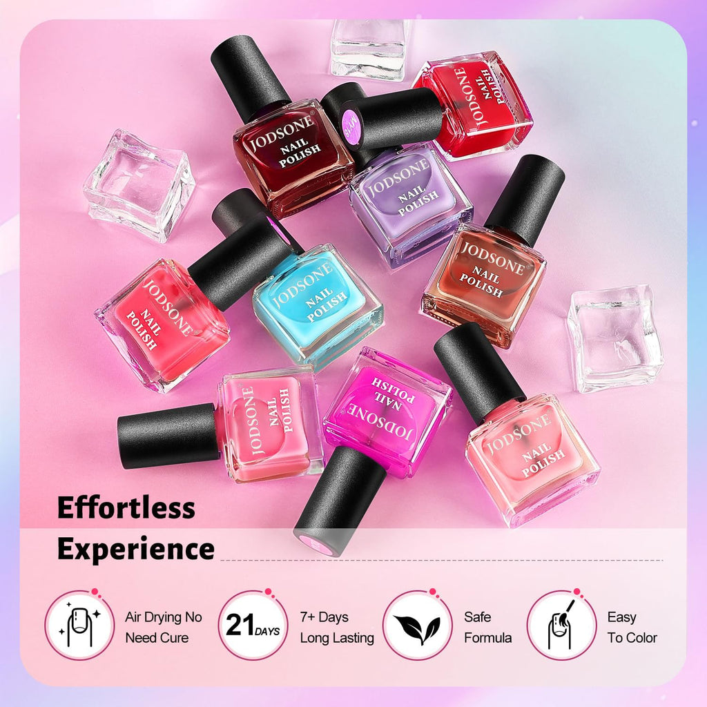 JODSONE Jelly Nail Polish Set - 10 Colors Quick Dry Translucent Nail Art Manicure Kit 5ML - New