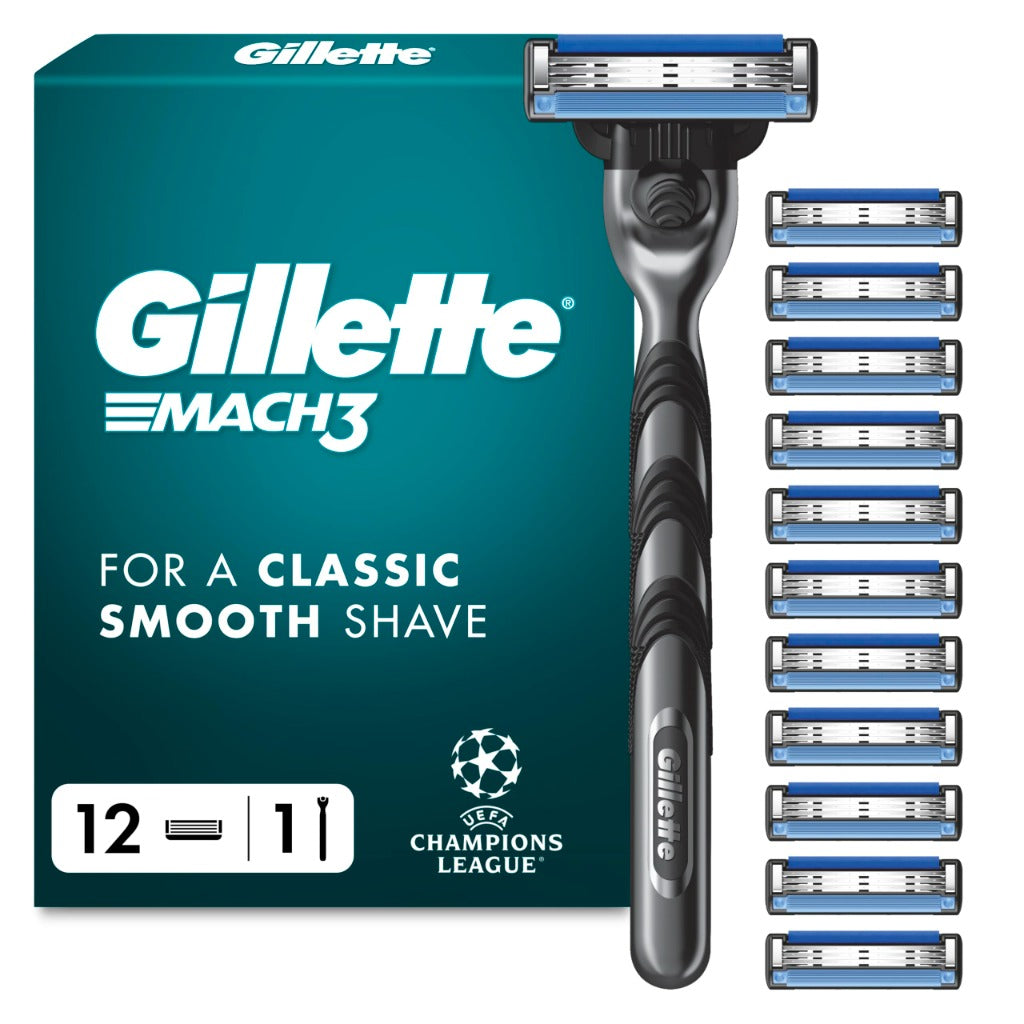 Gillette Mach3 Razor UEFA Champions League Edition - 12 Refills - Men's Shaving System - Damaged Box