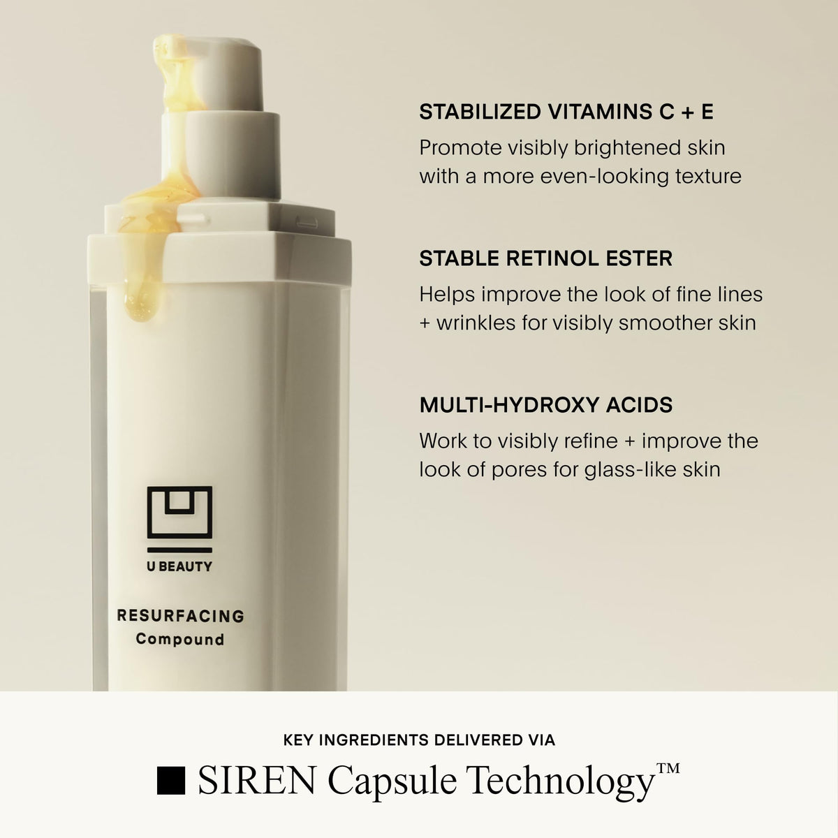 U Beauty Resurfacing Compound Serum - 15ml - Vitamin C Retinol Hyaluronic Acid Peptides - Face Fine Lines Pores - New